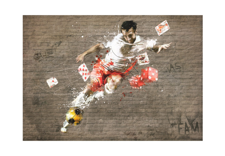 Photo Wallpaper Soccer Poker - Soccer player on a brick background with a soccer ball and playing cards 61138 additionalImage 1