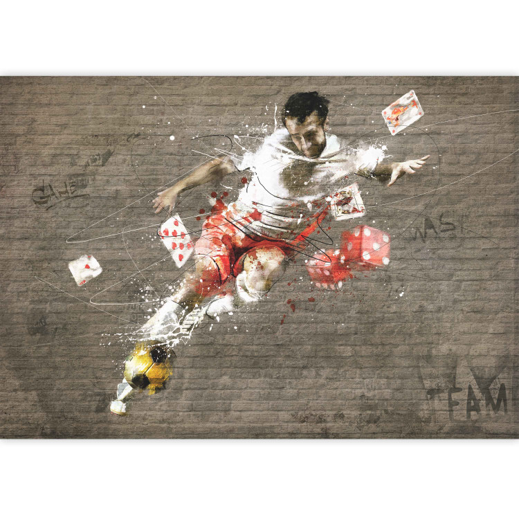 Photo Wallpaper Soccer Poker - Soccer player on a brick background with a soccer ball and playing cards 61138 additionalImage 4