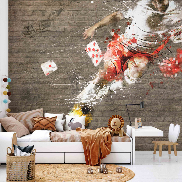 Photo Wallpaper Soccer Poker - Soccer player on a brick background with a soccer ball and playing cards 61138 additionalImage 5