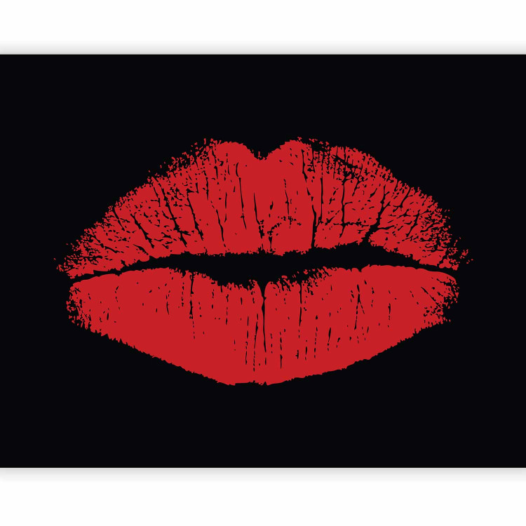 Photo Wallpaper Sensual Kiss - Red female lips with lipstick on a black background 61238 additionalImage 1