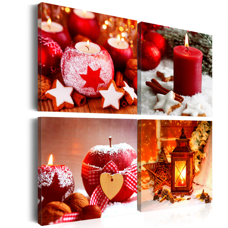 Canvas Art Print Holiday Time (4-part) - red decorations for Christmas 94238 additionalImage 2