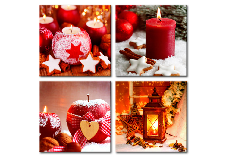 Canvas Art Print Holiday Time (4-part) - red decorations for Christmas 94238