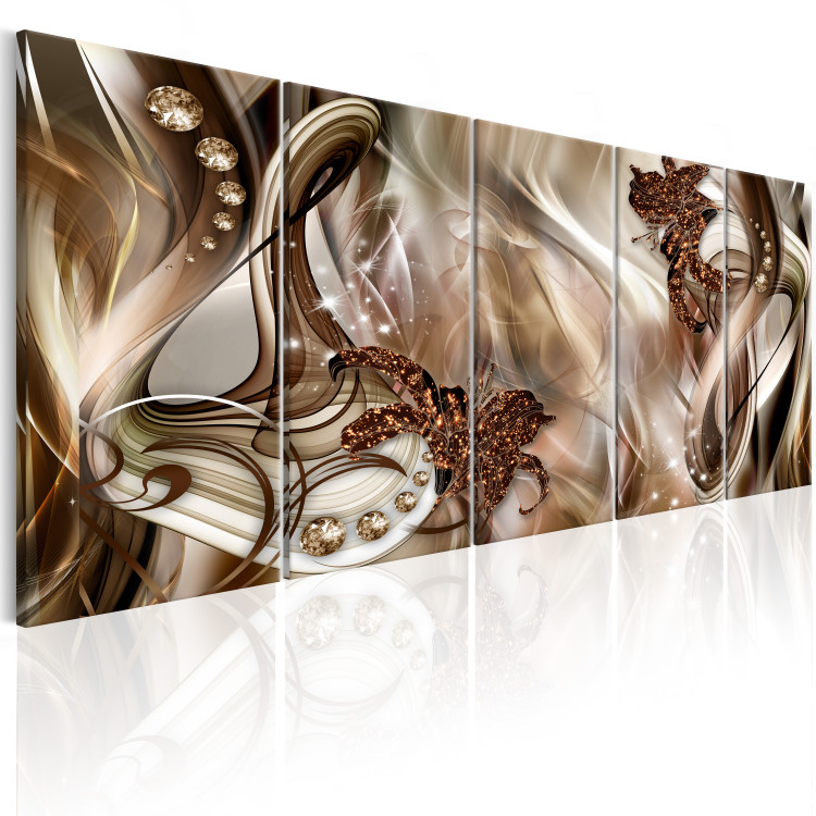 Canvas Art Print Elegant Shells (5-piece) - Thick Brown Ribbons in Glamour Style 105048 additionalImage 2