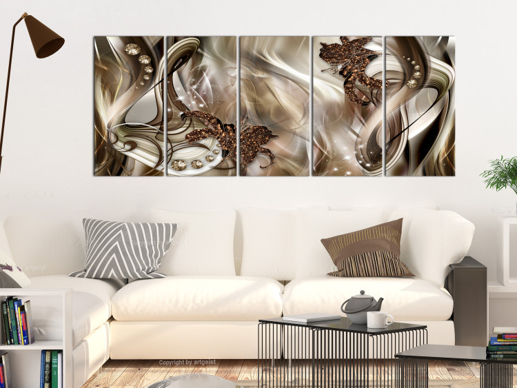 Canvas Art Print Elegant Shells (5-piece) - Thick Brown Ribbons in Glamour Style 105048 additionalImage 3