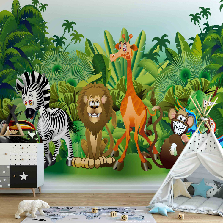 Wall Mural Jungle - wild animals from Africa among green trees for children 107848 additionalImage 4