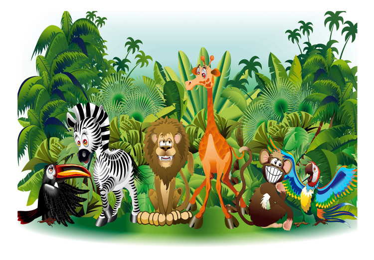 Wall Mural Jungle - wild animals from Africa among green trees for children 107848 additionalImage 1