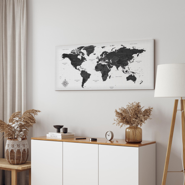 Canvas Art Print Black and White Map (1-part) Narrow - Black World Map with Labels 108448 additionalImage 4