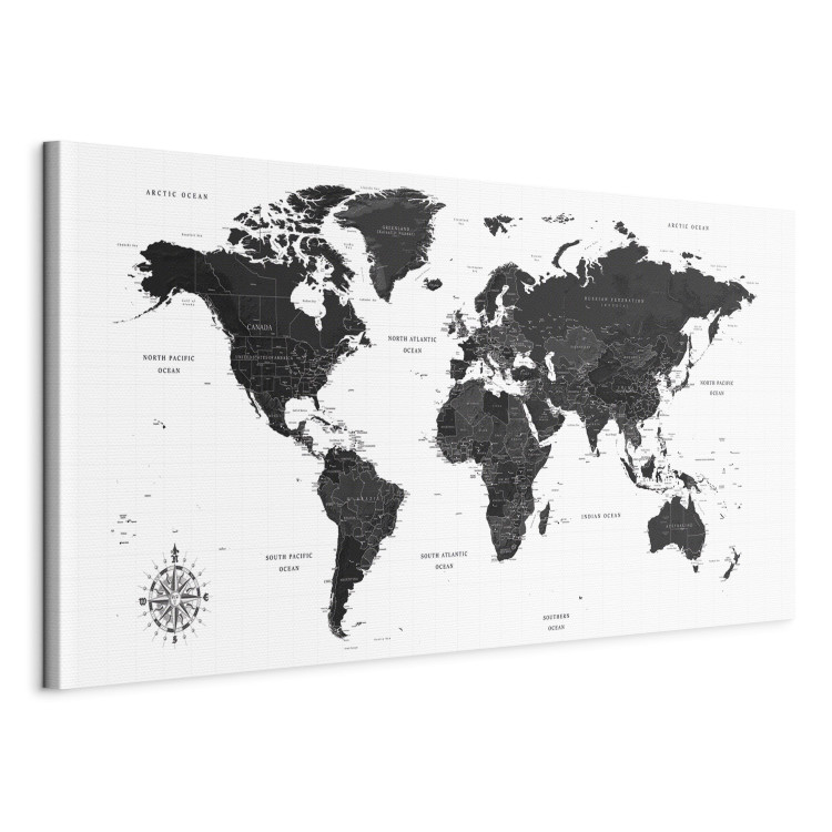 Canvas Art Print Black and White Map (1-part) Narrow - Black World Map with Labels 108448 additionalImage 2