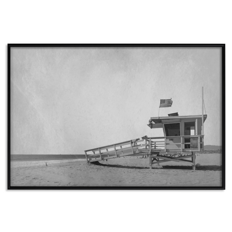Poster Lifeguard Tower with USA Flag - black and white shot with beach and ocean 116348 additionalImage 18