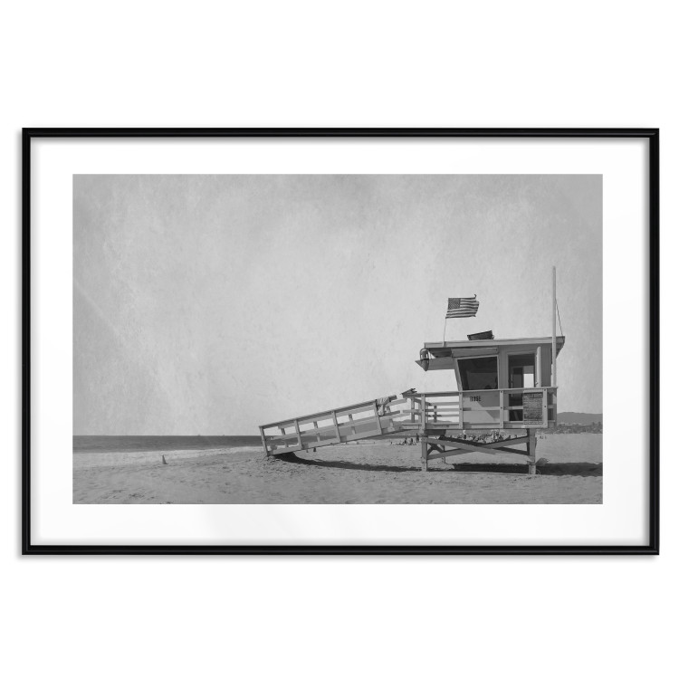 Poster Lifeguard Tower with USA Flag - black and white shot with beach and ocean 116348 additionalImage 15