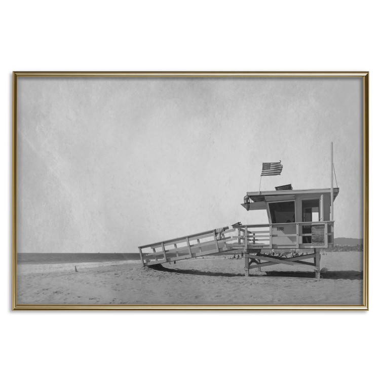Poster Lifeguard Tower with USA Flag - black and white shot with beach and ocean 116348 additionalImage 16