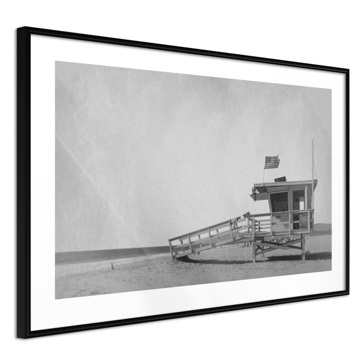 Poster Lifeguard Tower with USA Flag - black and white shot with beach and ocean 116348 additionalImage 11
