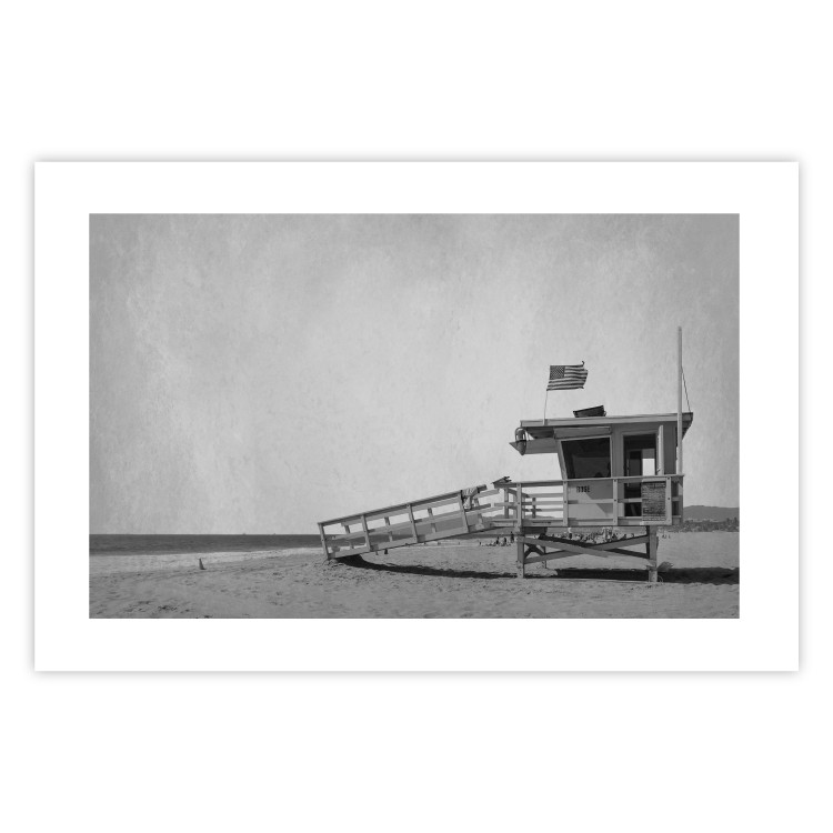 Poster Lifeguard Tower with USA Flag - black and white shot with beach and ocean 116348 additionalImage 19