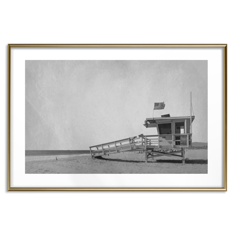 Poster Lifeguard Tower with USA Flag - black and white shot with beach and ocean 116348 additionalImage 14