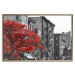 Poster Autumn in New York - black and white urban landscape with a red tree 117148 additionalThumb 20