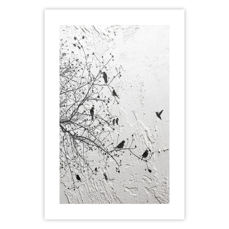 Wall Poster Birds on a Tree - black and white landscape among branches on a rough background 117248 additionalImage 14