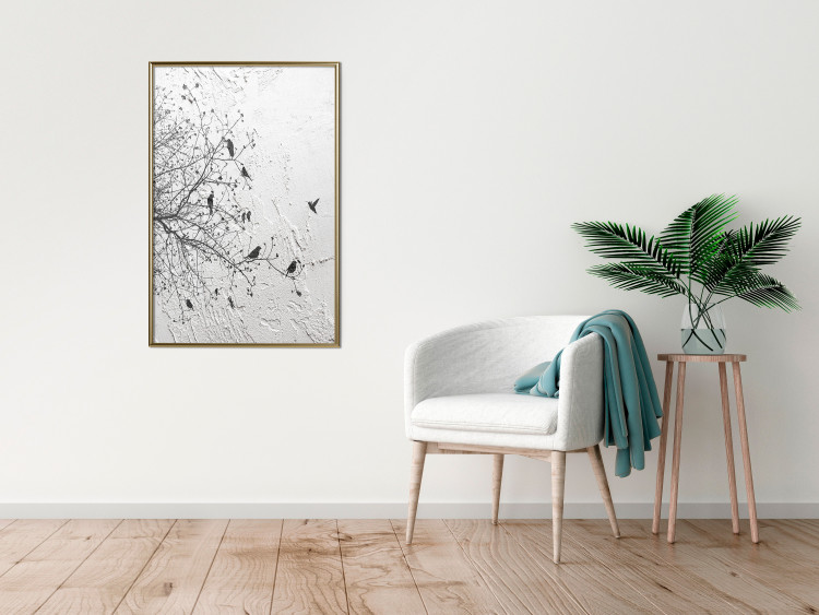 Wall Poster Birds on a Tree - black and white landscape among branches on a rough background 117248 additionalImage 7