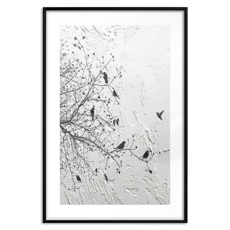 Wall Poster Birds on a Tree - black and white landscape among branches on a rough background 117248 additionalImage 25