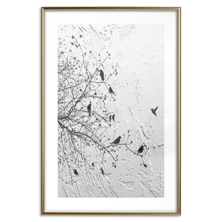 Wall Poster Birds on a Tree - black and white landscape among branches on a rough background 117248 additionalImage 26