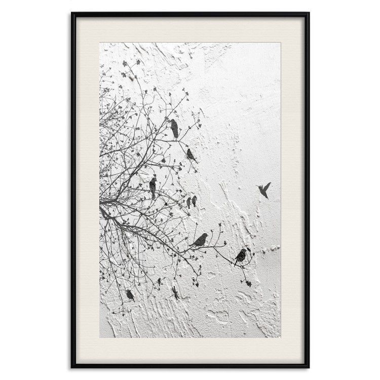 Wall Poster Birds on a Tree - black and white landscape among branches on a rough background 117248 additionalImage 27