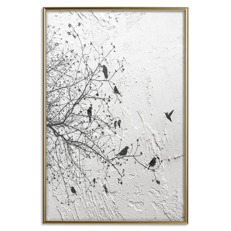 Wall Poster Birds on a Tree - black and white landscape among branches on a rough background 117248 additionalImage 19