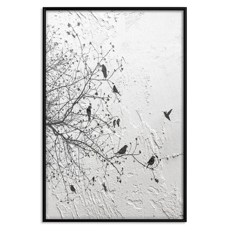 Wall Poster Birds on a Tree - black and white landscape among branches on a rough background 117248 additionalImage 15