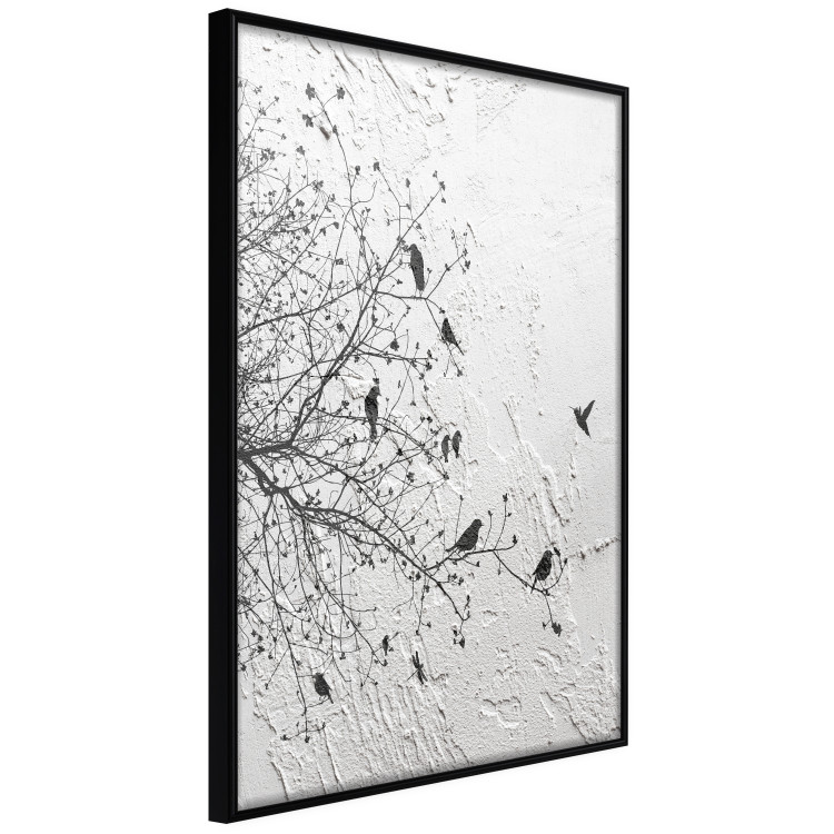 Wall Poster Birds on a Tree - black and white landscape among branches on a rough background 117248 additionalImage 12