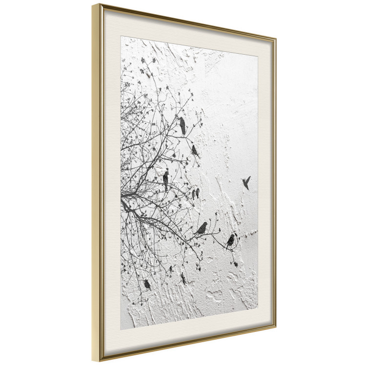 Wall Poster Birds on a Tree - black and white landscape among branches on a rough background 117248 additionalImage 2