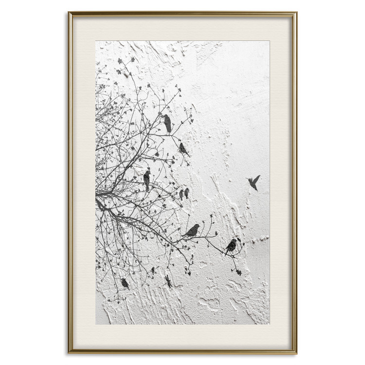 Wall Poster Birds on a Tree - black and white landscape among branches on a rough background 117248 additionalImage 24
