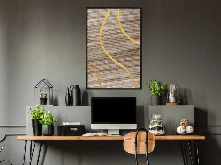 Wall Poster Watercolor and Gold - unique abstraction in elegant waves on a bronze background 119248 additionalImage 3