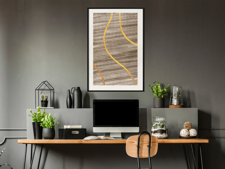 Wall Poster Watercolor and Gold - unique abstraction in elegant waves on a bronze background 119248 additionalImage 22