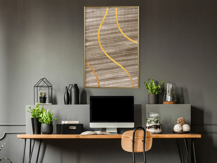 Wall Poster Watercolor and Gold - unique abstraction in elegant waves on a bronze background 119248 additionalImage 7