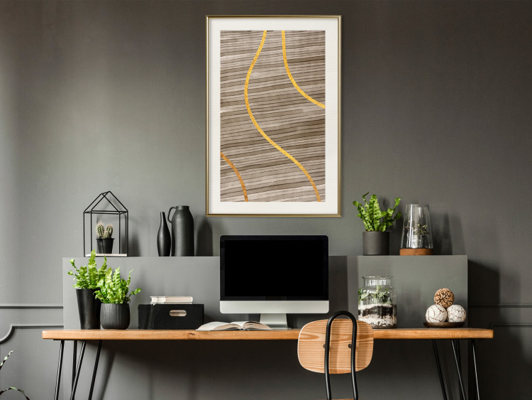 Wall Poster Watercolor and Gold - unique abstraction in elegant waves on a bronze background 119248 additionalImage 21
