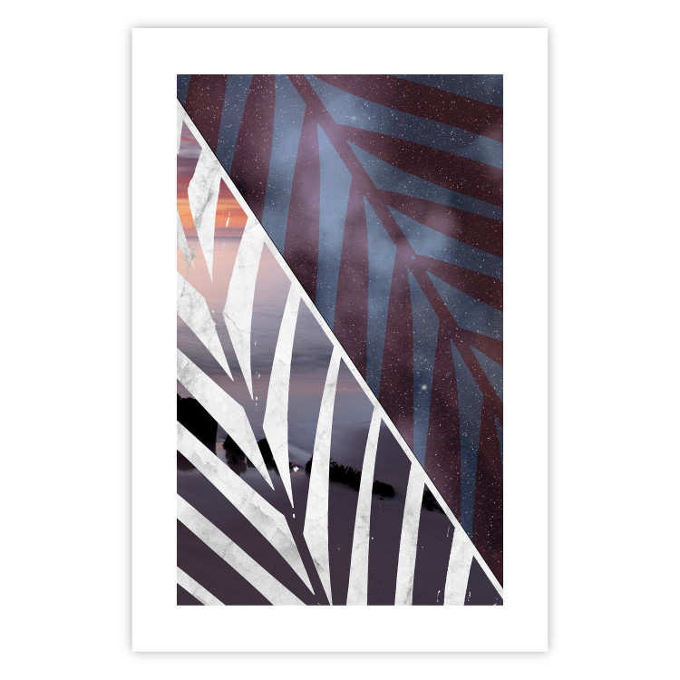 Poster Tropical Day - leaf pattern with a background of sea landscape and stars 123048 additionalImage 25
