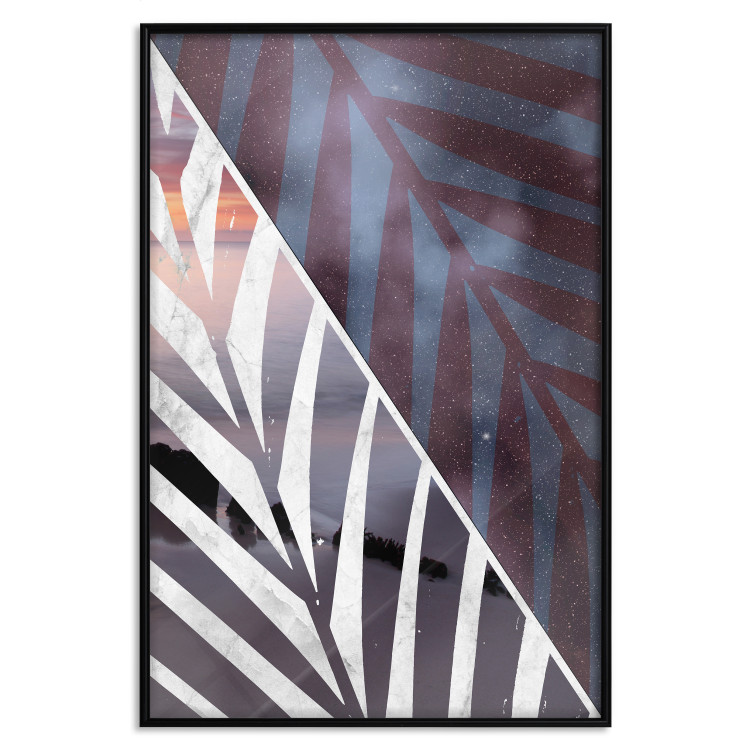 Poster Tropical Day - leaf pattern with a background of sea landscape and stars 123048 additionalImage 18