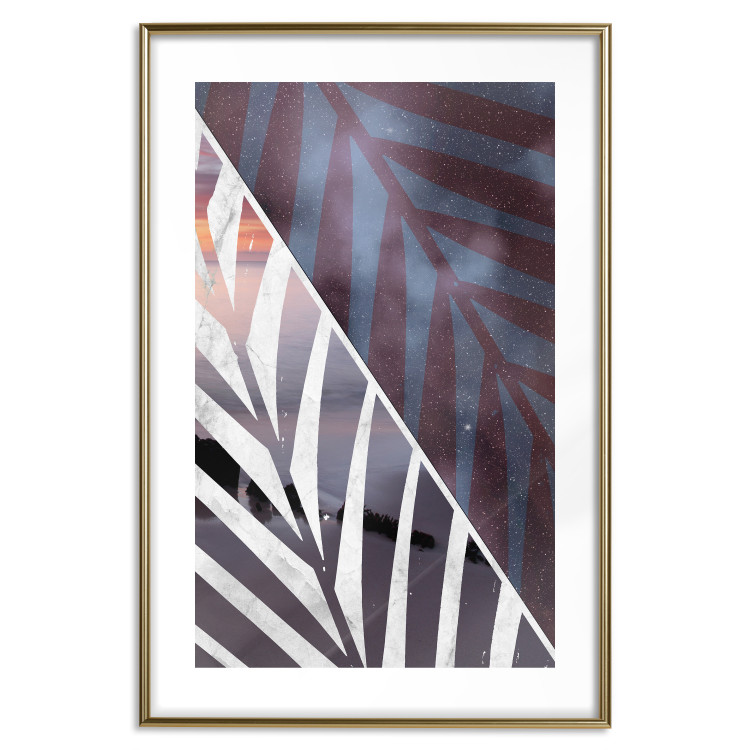Poster Tropical Day - leaf pattern with a background of sea landscape and stars 123048 additionalImage 16
