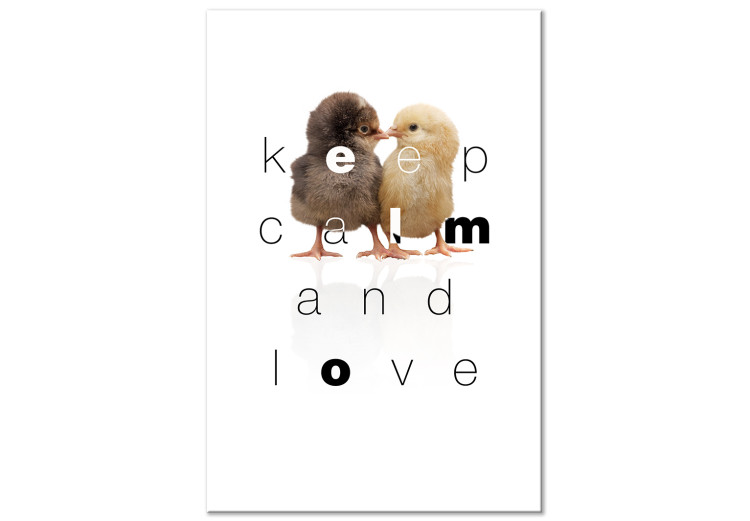 Canvas English Keep calm and love sign - a composition with two chickens 125248