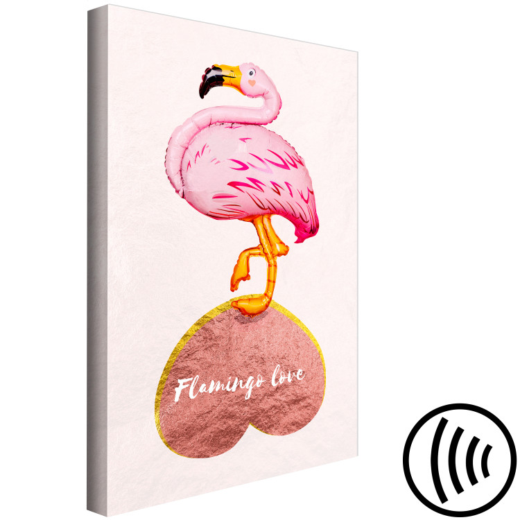 Canvas Art Print Flamingo standing on inverted heart - bird with an English inscription 125448 additionalImage 6