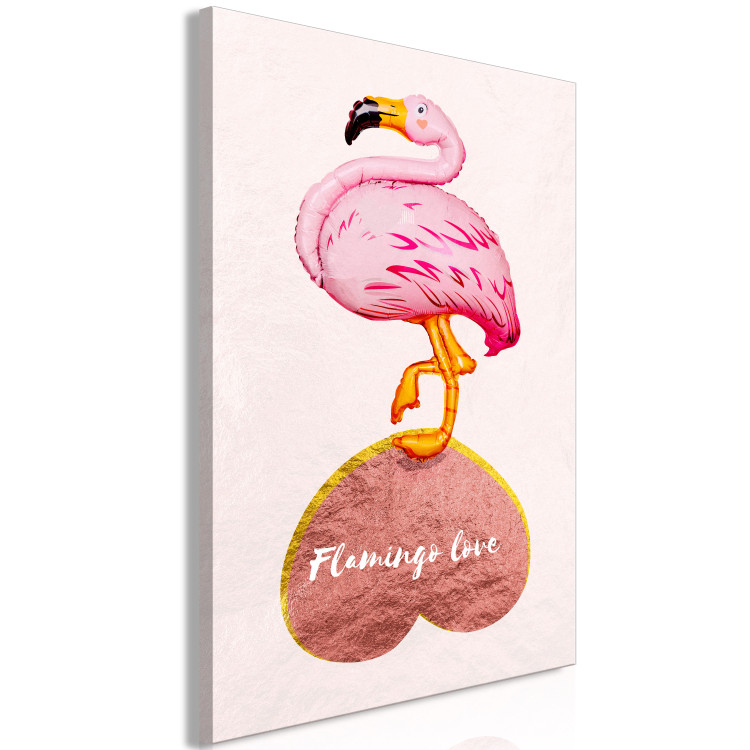 Canvas Art Print Flamingo standing on inverted heart - bird with an English inscription 125448 additionalImage 2