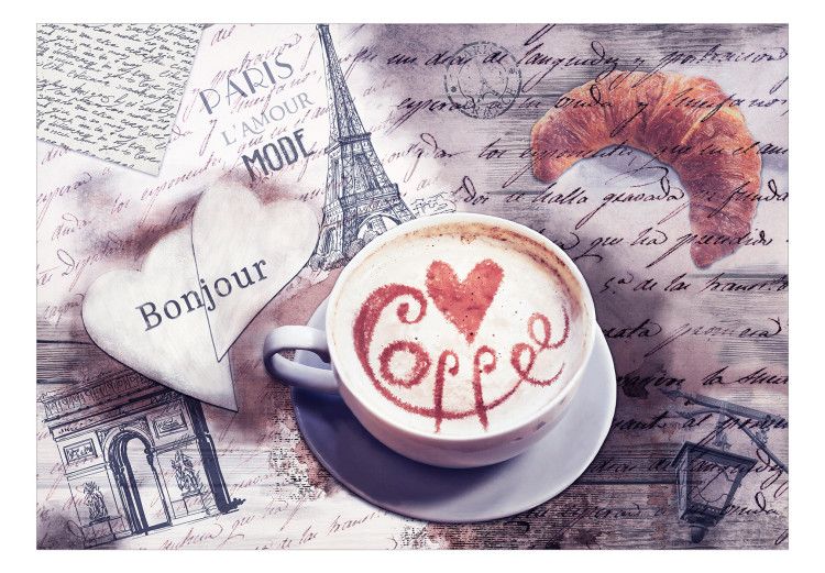 Wall Mural Paris Coffee - Retro style background in a pink shade with the Motif of Paris and the inscription in French 126948 additionalImage 1