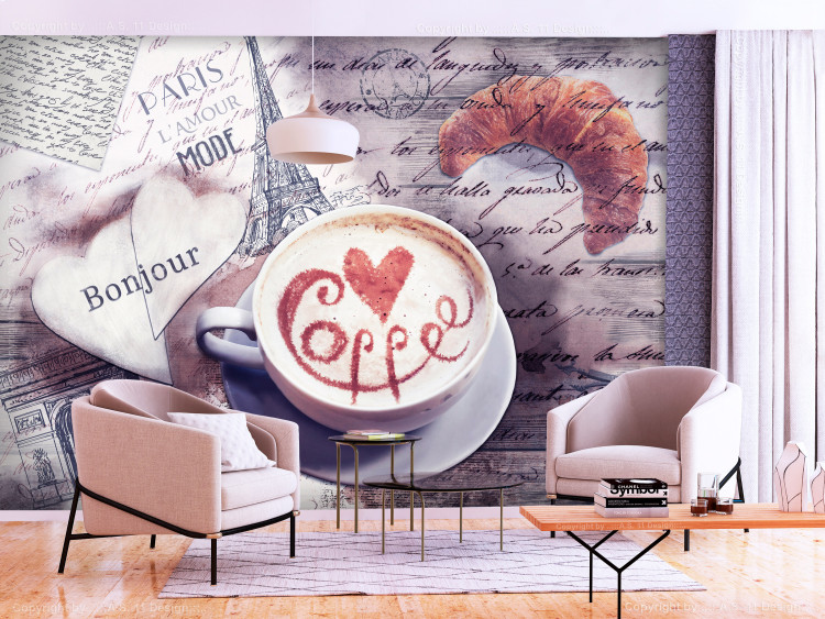 Wall Mural Paris Coffee - Retro style background in a pink shade with the Motif of Paris and the inscription in French 126948