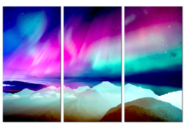 Canvas Print Wonderful Aurora (3-part) - landscape of colorful northern lights 127548