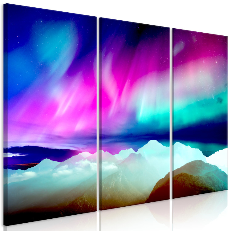 Canvas Print Wonderful Aurora (3-part) - landscape of colorful northern lights 127548 additionalImage 2
