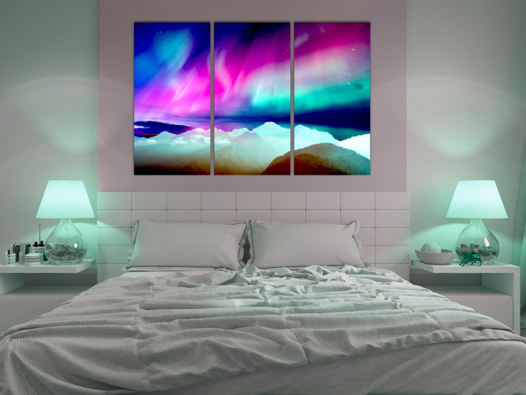 Canvas Print Wonderful Aurora (3-part) - landscape of colorful northern lights 127548 additionalImage 3