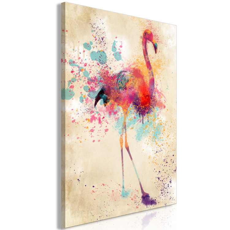 Canvas Watercolor Flamingo (1-part) vertical - futuristic colorful bird 128848 additionalImage 2