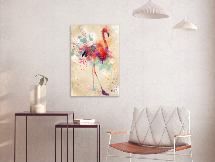 Canvas Watercolor Flamingo (1-part) vertical - futuristic colorful bird 128848 additionalImage 3