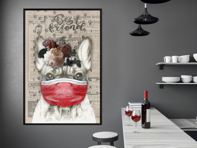 Poster Rufio - humorous fantasy with a purebred dog in a mask and text in the background 129148 additionalImage 4