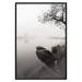 Poster Harbor Under the Tree - black and white misty lake landscape with a boat 130348 additionalThumb 16