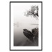 Poster Harbor Under the Tree - black and white misty lake landscape with a boat 130348 additionalThumb 15