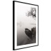 Poster Harbor Under the Tree - black and white misty lake landscape with a boat 130348 additionalThumb 2